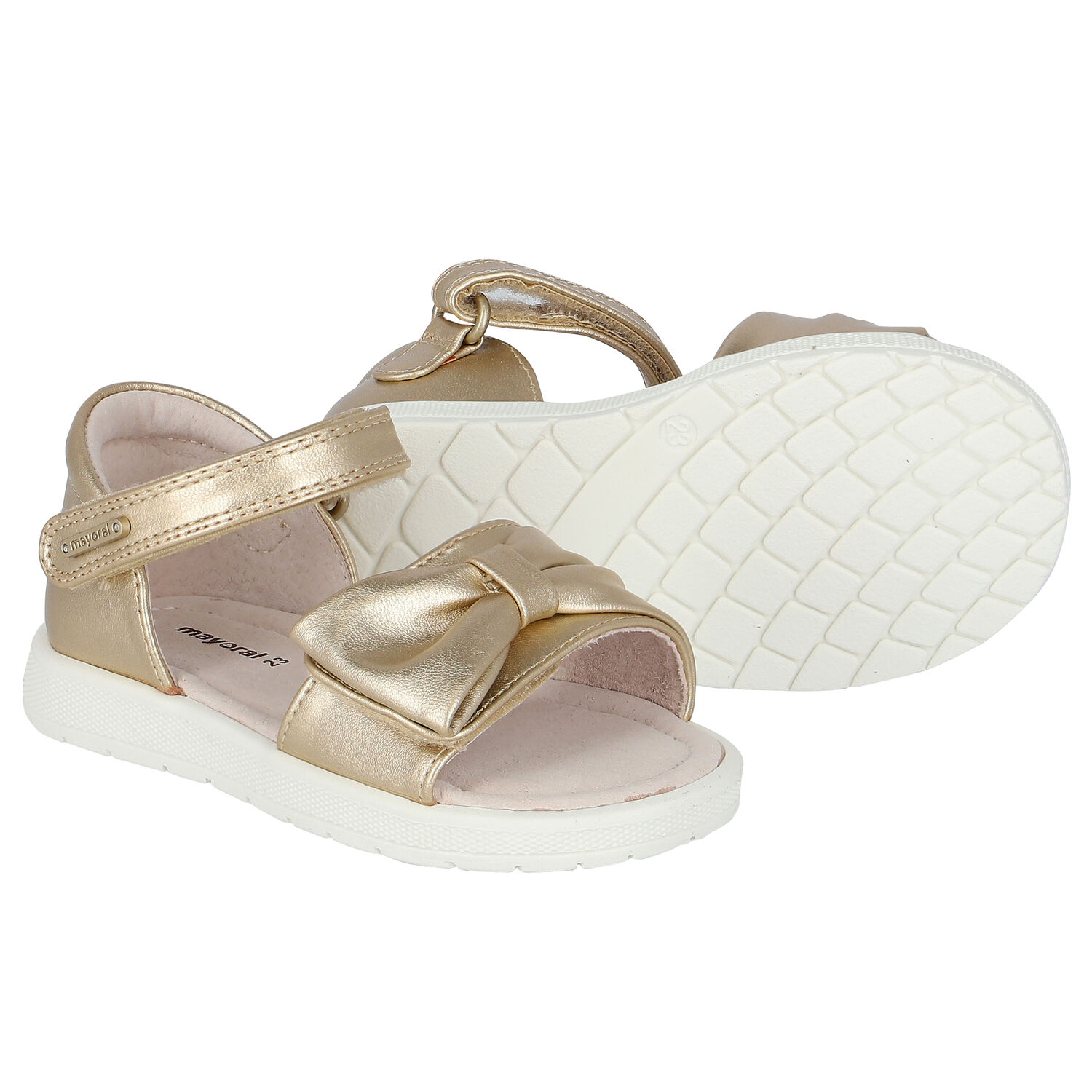 Younger Girls Gold Bow Sandals, 1, hi-res