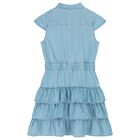 Girls Denim Blue Logo Dress, 1, hi-res