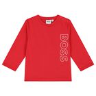 Younger Boys Red Logo Long Sleeve Top, 3, hi-res