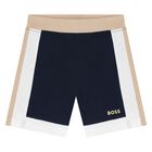 Younger Boys White & Navy Blue Shorts Set, 1, hi-res