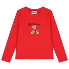 Girls Red Teddy Bear Logo Long Sleeve Top, 2, hi-res