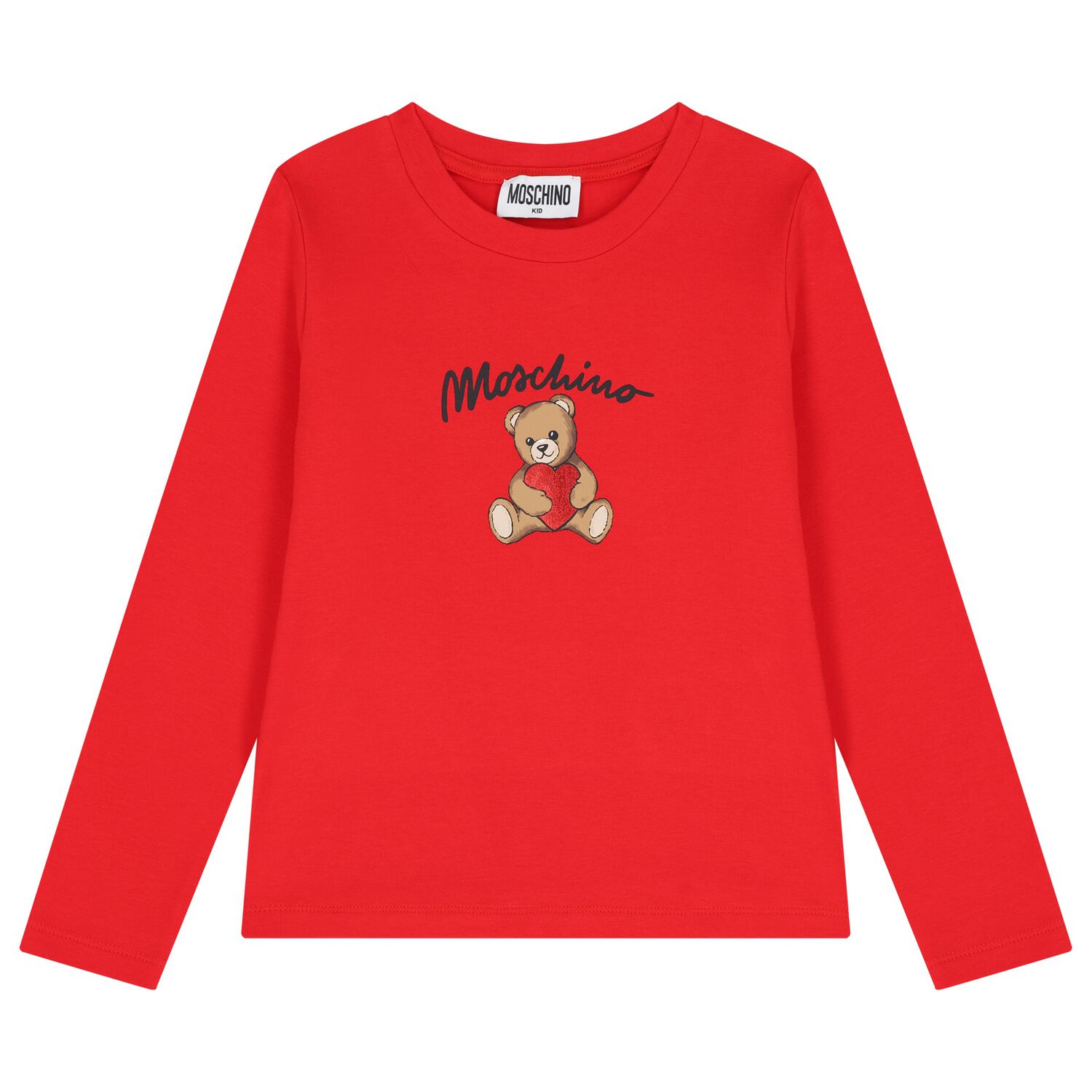 Girls Red Teddy Bear Logo Long Sleeve Top, 2, hi-res image number null