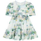 Girls White & Blue Floral Dress, 1, hi-res