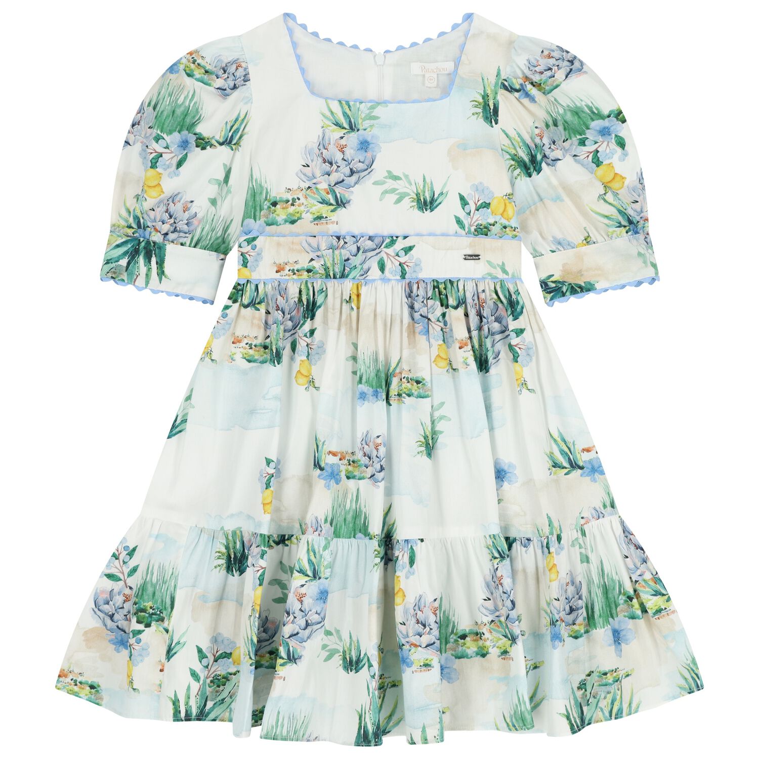 Girls White & Blue Floral Dress, 1, hi-res