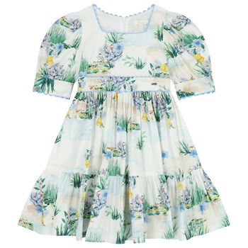 Girls White & Blue Floral Dress