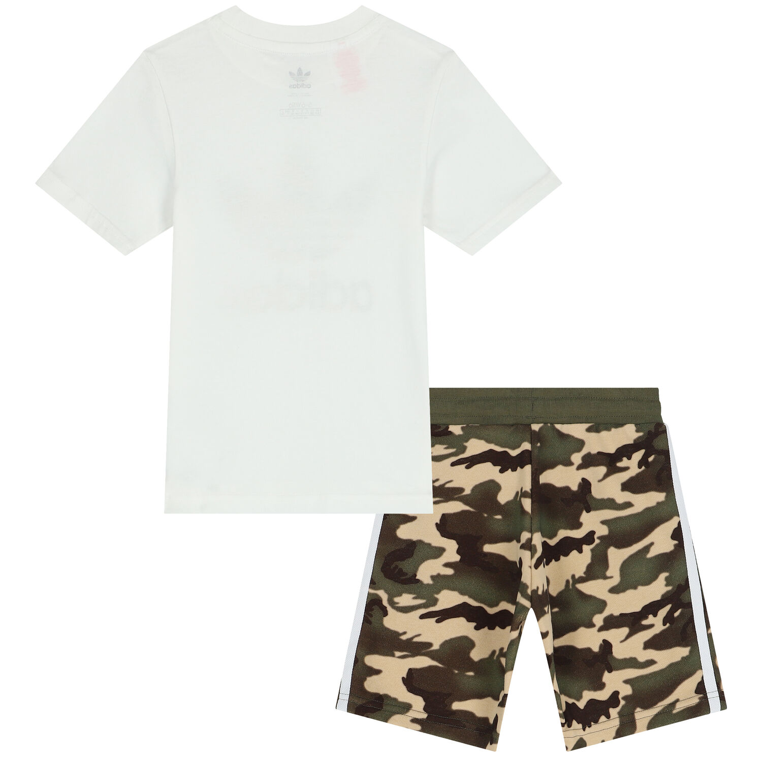 White & Khaki Green Trefoil Shorts Set, 1, hi-res