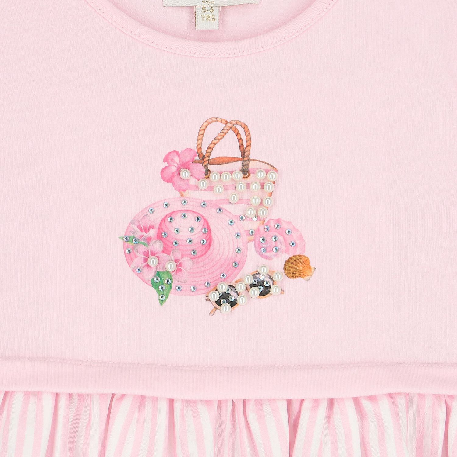 Girls Pink & White Striped Dress, 1, hi-res image number null