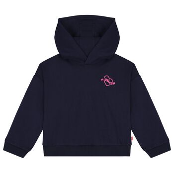 Girls Navy Blue Heart Hooded Top