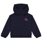 Girls Navy Blue Heart Hooded Top, 1, hi-res