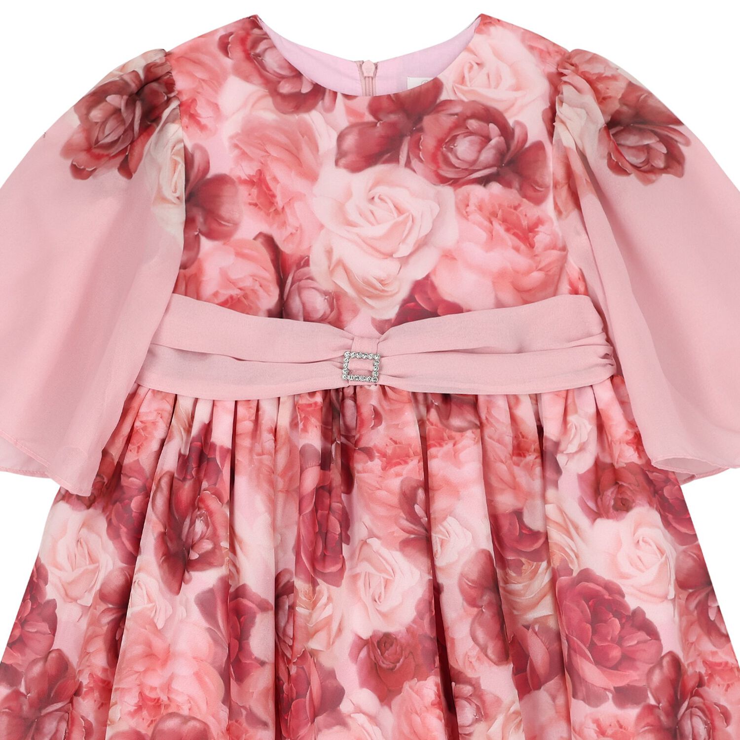 Girls Pink Floral Chiffon Dress, 1, hi-res