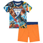 Baby Boys Blue & Orange Logo Shorts Set, 1, hi-res