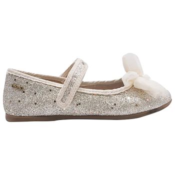 Girls Silver Bow Glitter Shoes