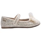 Girls Silver Bow Glitter Shoes, 4, hi-res