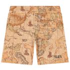 Boys Beige Geo Map Shorts, 1, hi-res