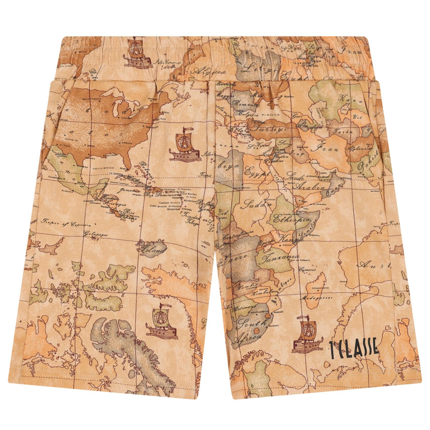 Boys Beige Geo Map Shorts, 1, hi-res image number null
