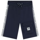 Boys Blue & Navy Blue Logo Shorts Set, 1, hi-res