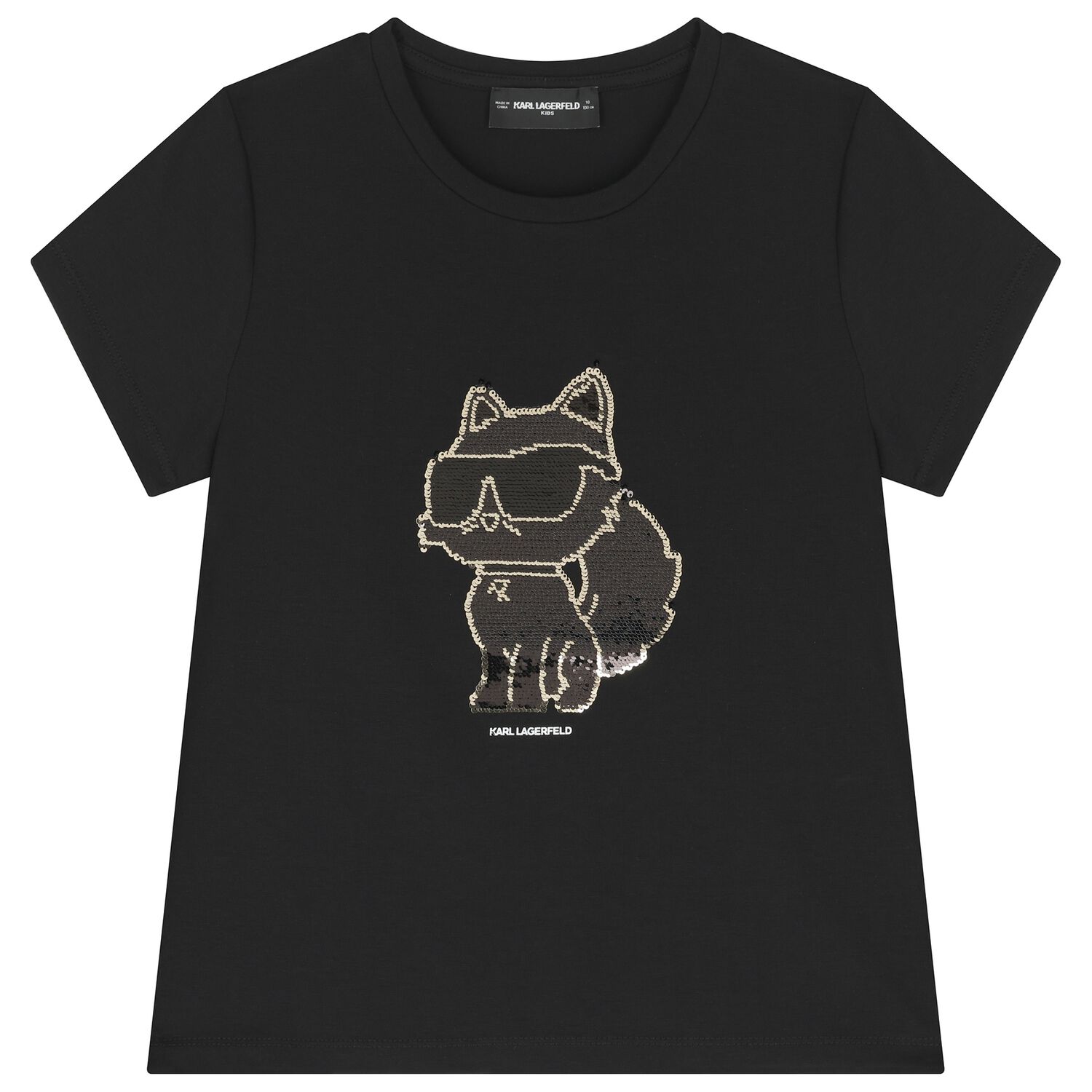Girls Black Choupette Sequins T-Shirt, 1, hi-res
