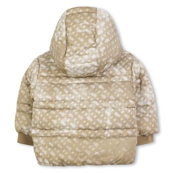Younger Boys Beige & Ivory Logo Puffer Jacket