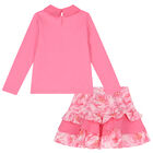 Girls Pink Floral Skirt Set, 1, hi-res