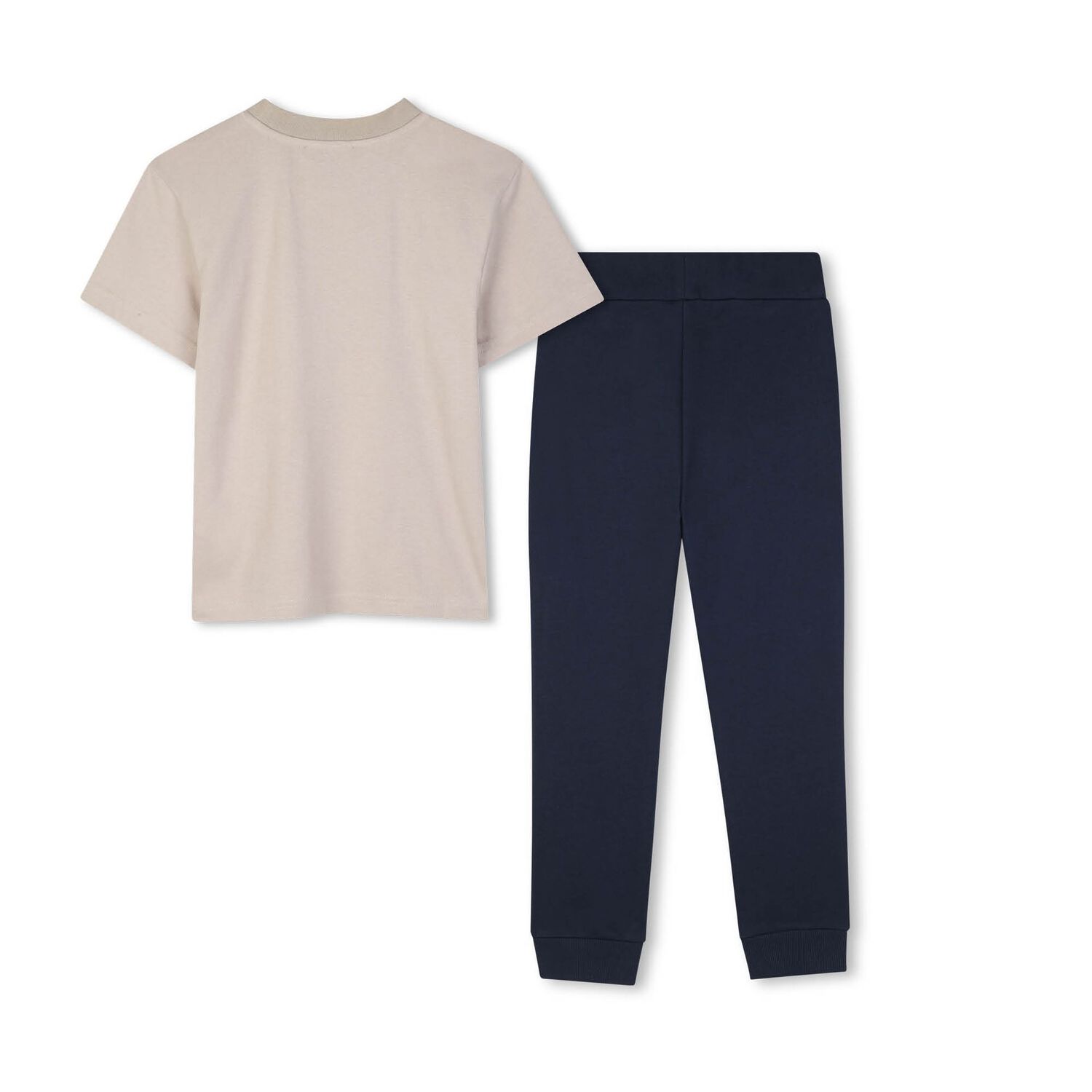 Boys Beige & Navy Blue Logo Joggers Set, 1, hi-res