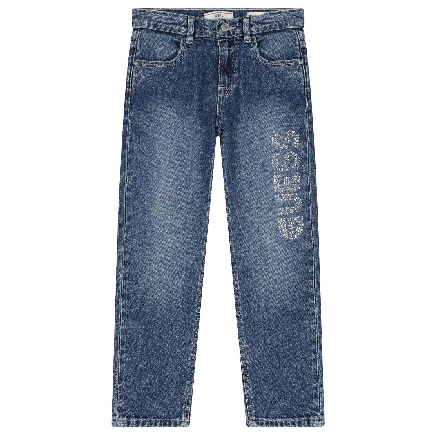 Girls Blue Embellished Logo Denim Jeans, 1, hi-res image number null