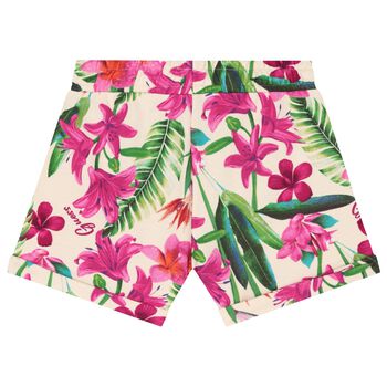 Girls Ivory Floral Logo Shorts