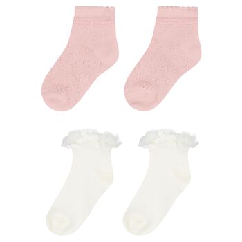 Younger Girls Ivory & Pink Socks ( 2-Pack )