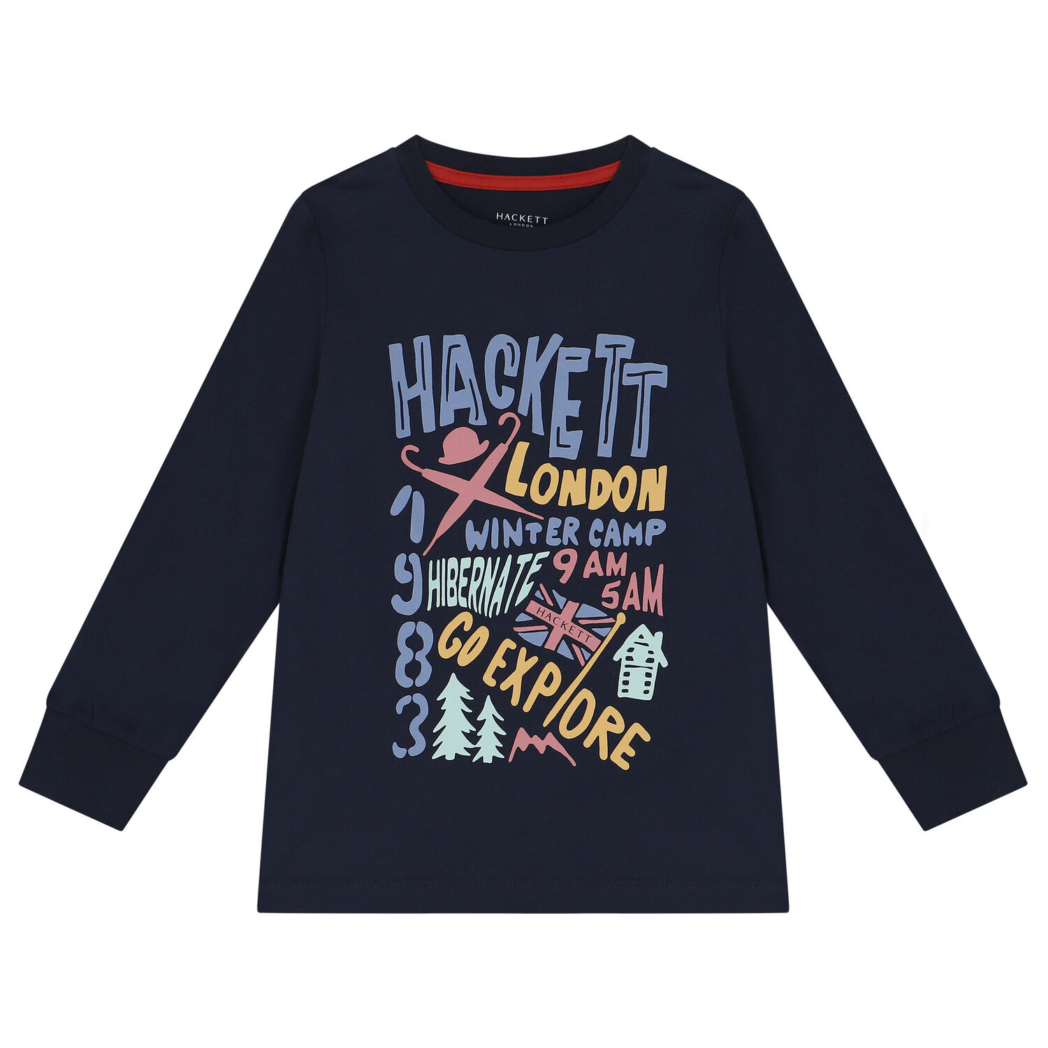 Boys Navy Blue Logo Long Sleeve Top, 1, hi-res image number null