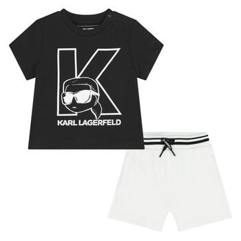 Boys Black & White Logo Shorts Set