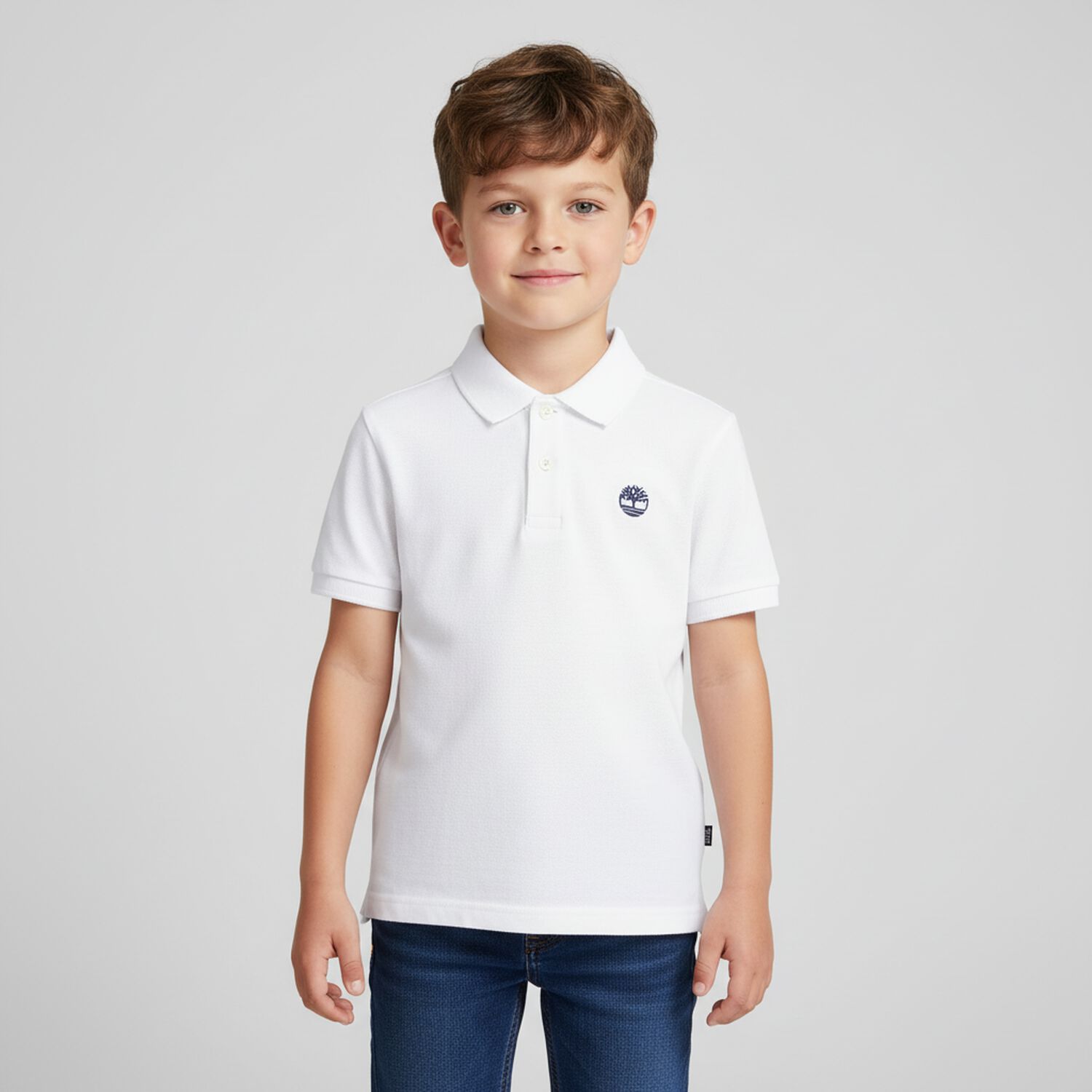 Boys White Logo Polo Shirt, 1, hi-res
