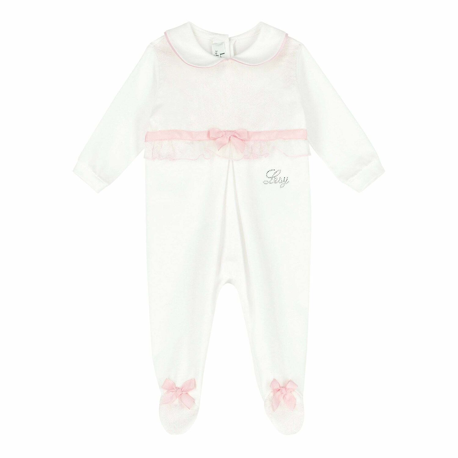 Baby Girls White & Pink Babygrow, 1, hi-res