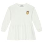 Girls Ivory Teddy Bear Logo Dress, 1, hi-res