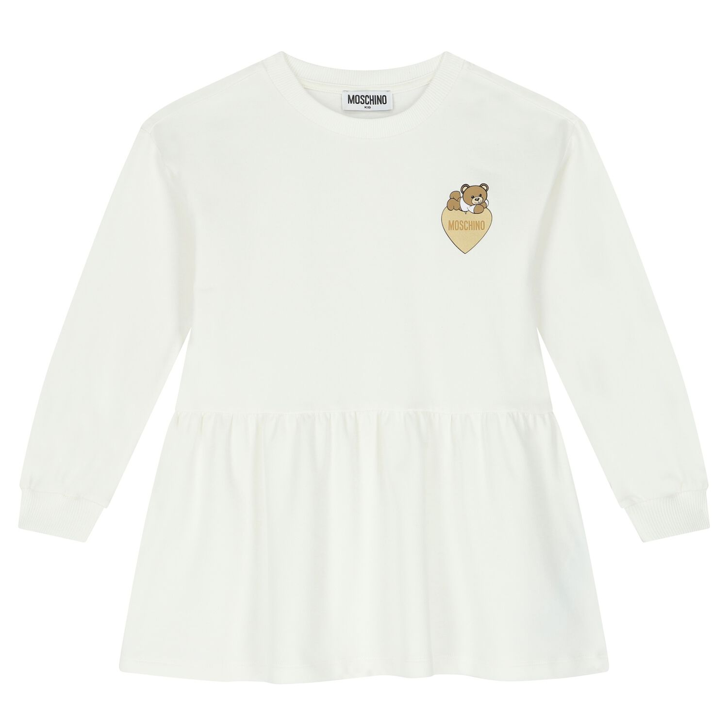 Girls Ivory Teddy Bear Logo Dress, 1, hi-res