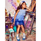 Girls Blue & Navy Embellished Tulle Dress, 1, hi-res