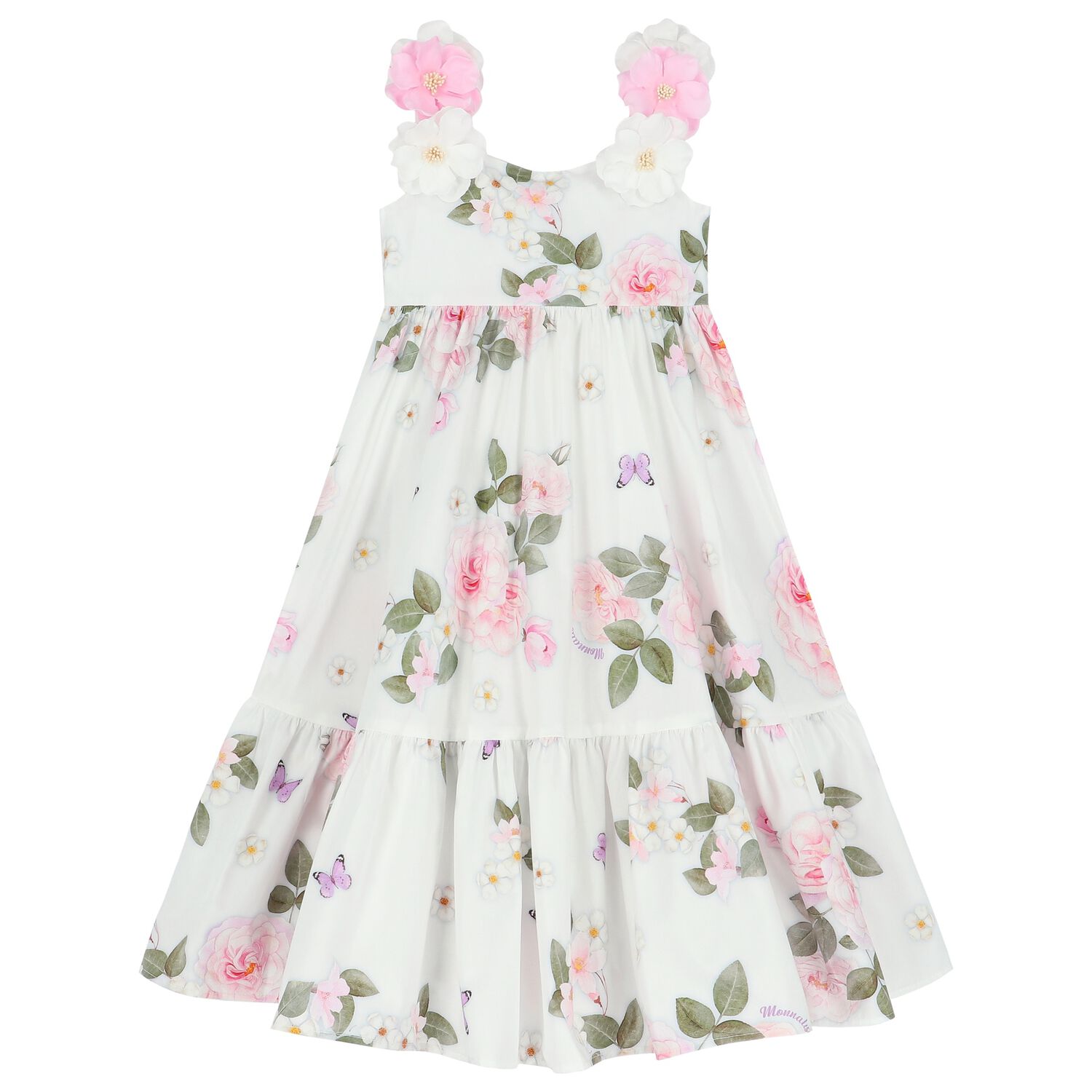 Girls White Flower & Butterfly Dress, 1, hi-res