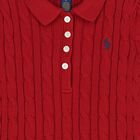 Girls Red Cable Knit Polo Dress, 1, hi-res
