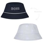 Baby Boys Navy Blue & Blue Logo Reversible Hat, 1, hi-res