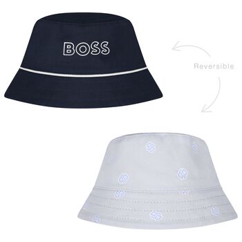 Baby Boys Navy Blue & Blue Logo Reversible Hat