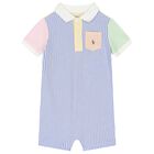 Baby Boys Blue Striped Colour Block Cotton Romper, 1, hi-res