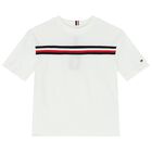 Boys White Striped T-Shirt, 1, hi-res