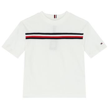 Boys White Striped T-Shirt