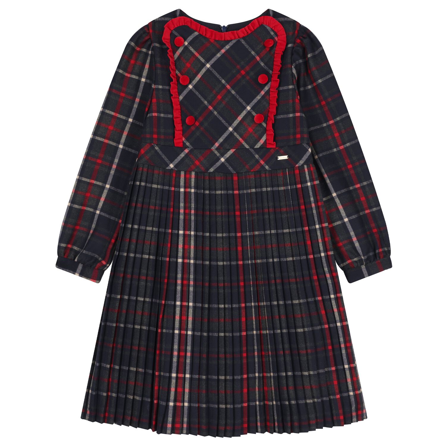 Girls Navy Blue & Red Tartan Dress, 1, hi-res