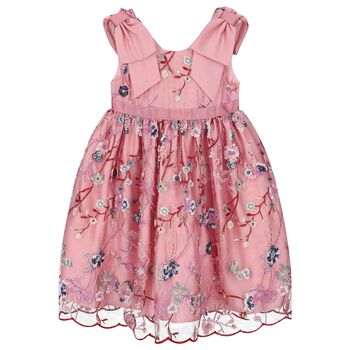 Girls Pink Floral Embroidered Dress