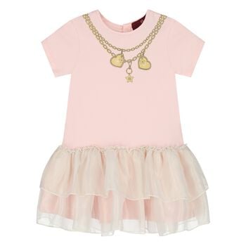Younger Girls Pink Necklace Logo Dress
