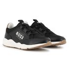 Boys Black Logo Trainers, 1, hi-res