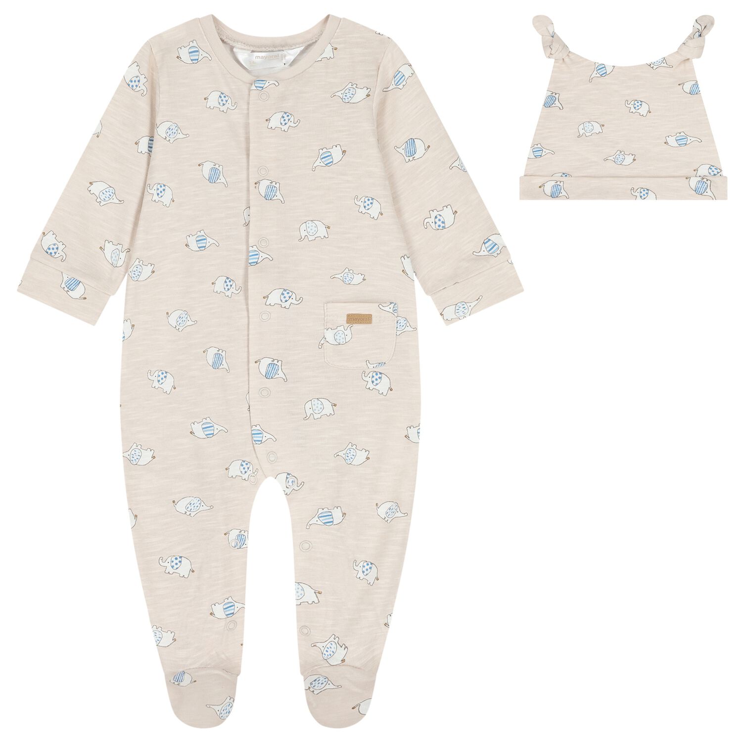 Baby Boys Beige Elephant Babygrow Set, 2, hi-res