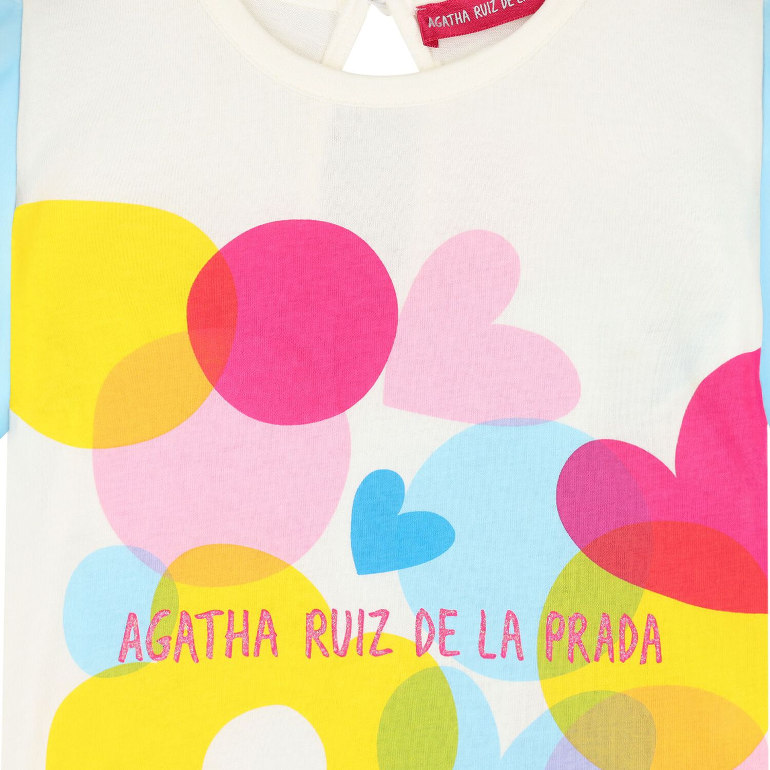 Girls Ivory & Blue Logo Top, 1, hi-res