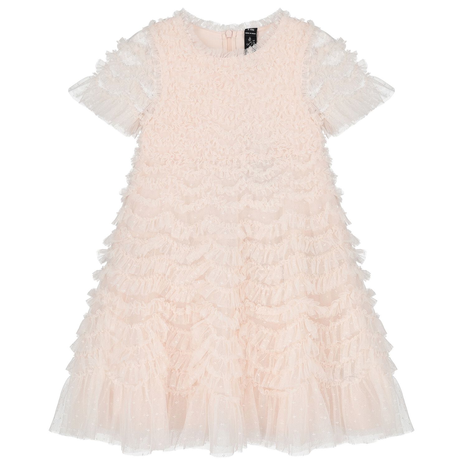 Girls Pink Ruffle Tulle Dress, 1, hi-res