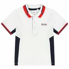 Younger Boys White Logo Polo Shirt, 1, hi-res