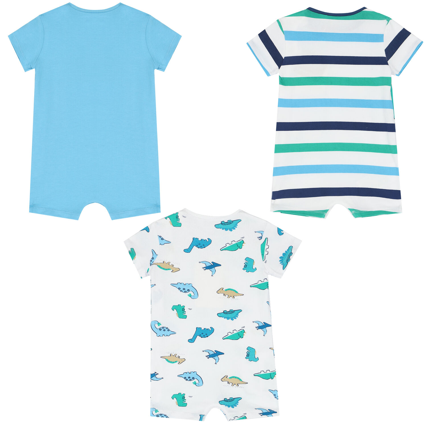 Baby Boys Blue & White Rompers (3 Pack), 1, hi-res